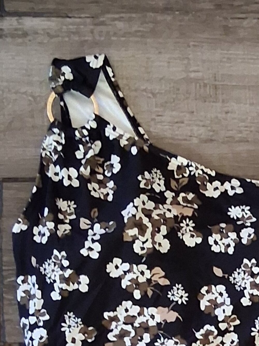 new $130 Michael Kors 22 Black Ivy Floral One Shoulder Swimsuit 22W Plus size - Picture 2 of 6